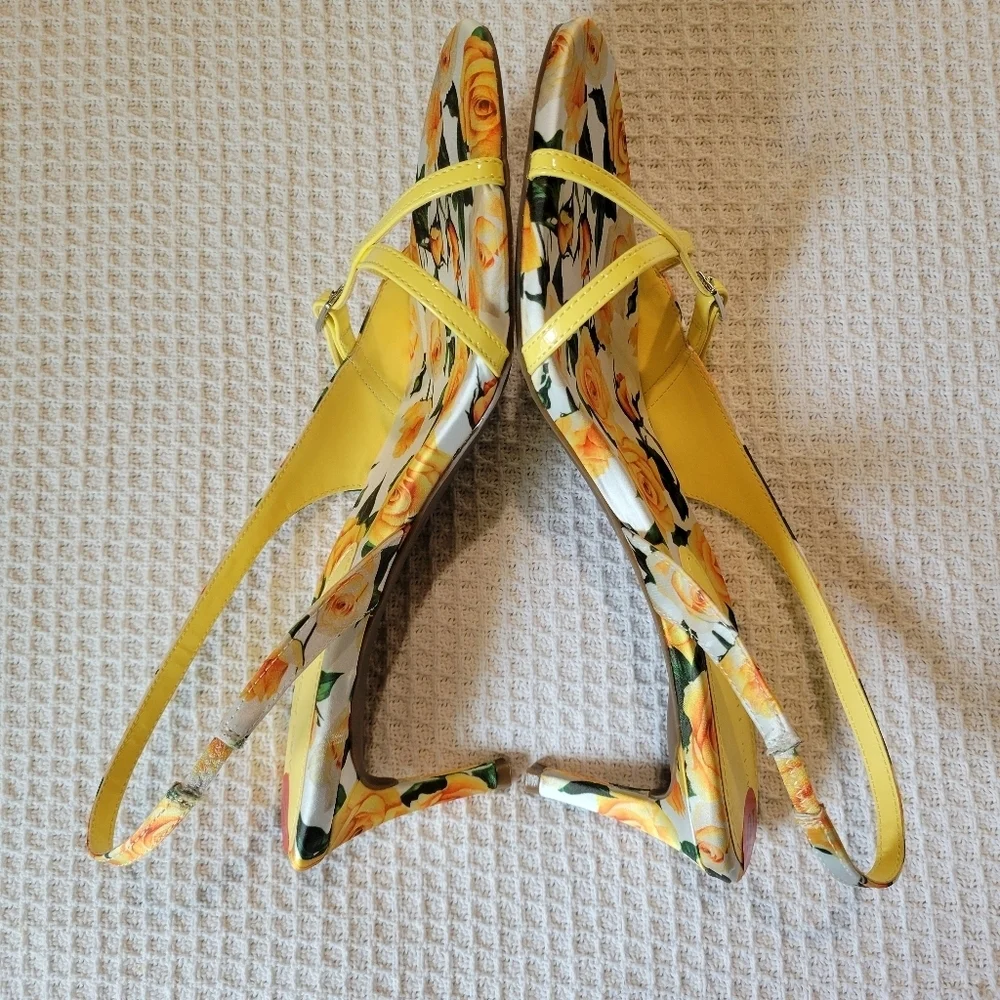 Floral Yellow Strappy Heels - Picture 7 of 13